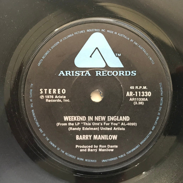 Barry Manilow : Weekend In New England / Say The Words (7", Single)