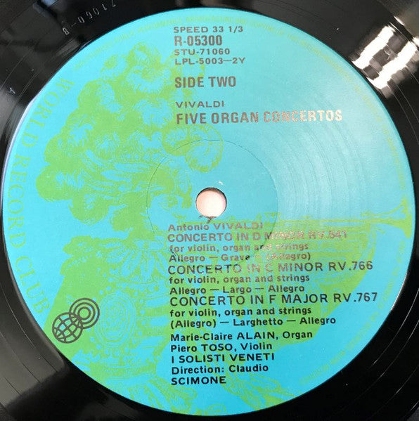 Vivaldi* : Five Organ Concertos (LP, Album, Club, RE)