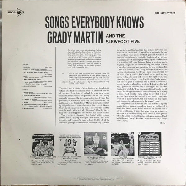Grady Martin And The Slew Foot Five : Songs Everybody Knows (LP)