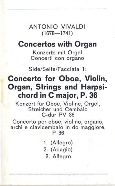 Antonio Vivaldi - André Isoir • Orchestre De Chambre Paul Kuentz : Concertos With Organ • Konzerte Mit Orgel (Cass, Dol)