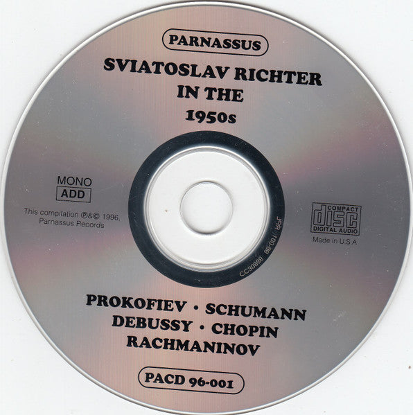 Sviatoslav Richter, Robert Schumann / Frédéric Chopin / Franz Liszt / Pyotr Ilyich Tchaikovsky / Sergei Vasilyevich Rachmaninoff / Sergei Prokofiev / Claude Debussy : Sviatoslav Richter In The 1950s (2xCD, Mono)