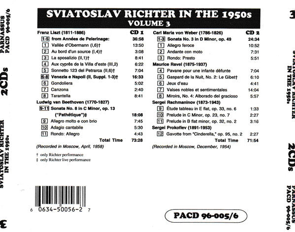 Sviatoslav Richter, Franz Liszt / Ludwig van Beethoven / Carl Maria von Weber / Maurice Ravel / Sergei Vasilyevich Rachmaninoff / Sergei Prokofiev : Sviatoslav Richter In The 1950s (2xCD, Mono, RP)