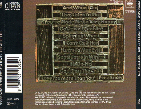 Blood, Sweat And Tears : Blood, Sweat & Tears Greatest Hits (CD, Comp)