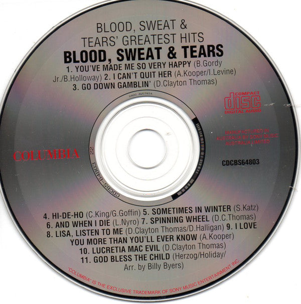 Blood, Sweat And Tears : Blood, Sweat & Tears Greatest Hits (CD, Comp)