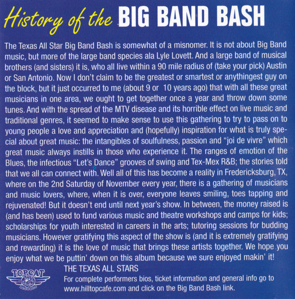 Johnny Nicholas And The Fabulous Texas All Stars : Big Band Bash Rhythms For The Rio Live! (CD, Album)