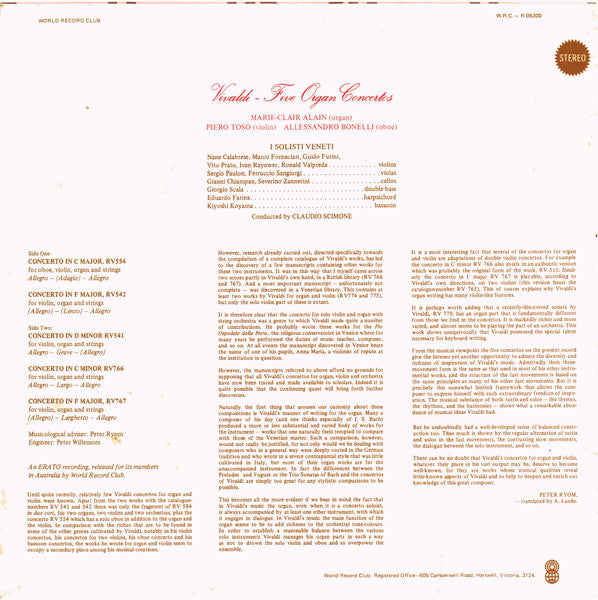 Vivaldi* : Five Organ Concertos (LP, Album, Club)