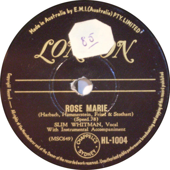 Slim Whitman : Rose Marie / We Stood At The Altar (Shellac, 10")