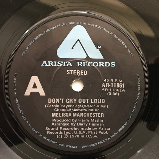 Melissa Manchester : Don't Cry Out Loud  (7", Single)