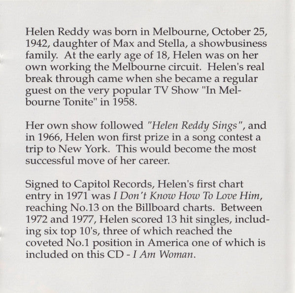 Helen Reddy : I Am Woman (CD, Album)