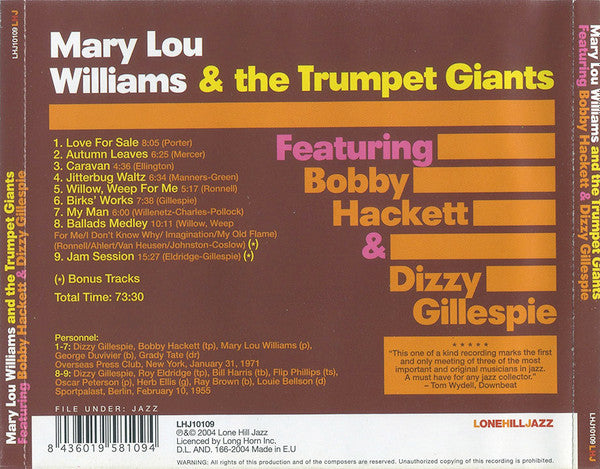 Dizzy Gillespie / Bobby Hackett / Mary Lou Williams / Grady Tate / George Duvivier : Mary Lou Williams & The Trumpet Giants Featuring Bobby Hackett & Dizzy Gillespie (CD, Album, RE)