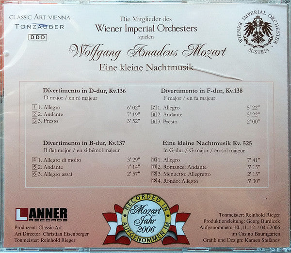 Wiener Imperial Orchester, Wolfgang Amadeus Mozart : Eine Kleine Nachtmusik (CD, Album)