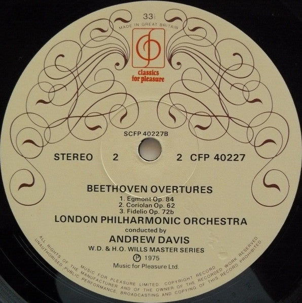 London Philharmonic Orchestra Conducted By Andrew Davis - Ludwig van Beethoven : Overtures - Leonore No. 3 / Egmont / Coriolan / Fidelio (LP)