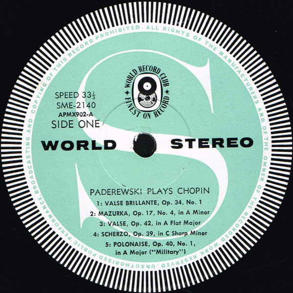 Ignace Jan Paderewski*, Chopin* : Ignace Jan Paderewski Plays Chopin (LP, Album, Club)