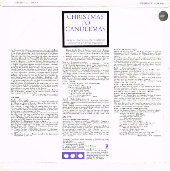 Choir Of King’s College, Cambridge* Conducted By David Willcocks : Christmas To Candlemas (LP, Album, Club)