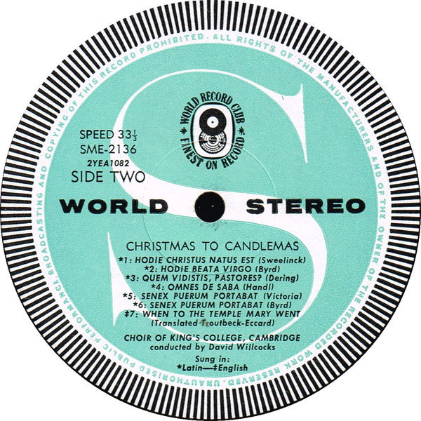 Choir Of King’s College, Cambridge* Conducted By David Willcocks : Christmas To Candlemas (LP, Album, Club)