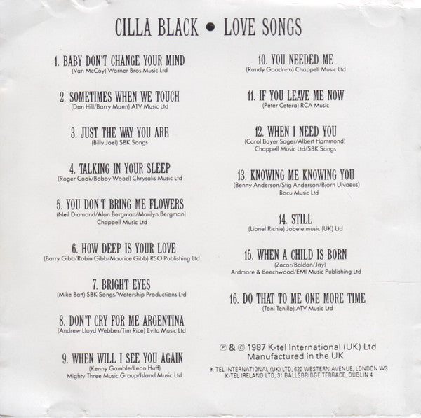Cilla Black : Love Songs (CD, Album)