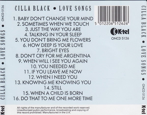 Cilla Black : Love Songs (CD, Album)