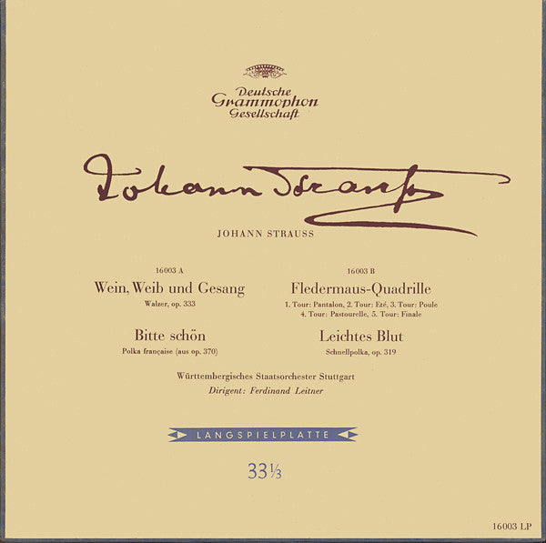 Johann Strauss*, Württembergisches Staatsorchester Stuttgart*, Ferdinand Leitner : Wein, Weib Und Gesang / Bitte Schön / Fledermaus-Quadrille / Leichtes Blut (10", Mono)