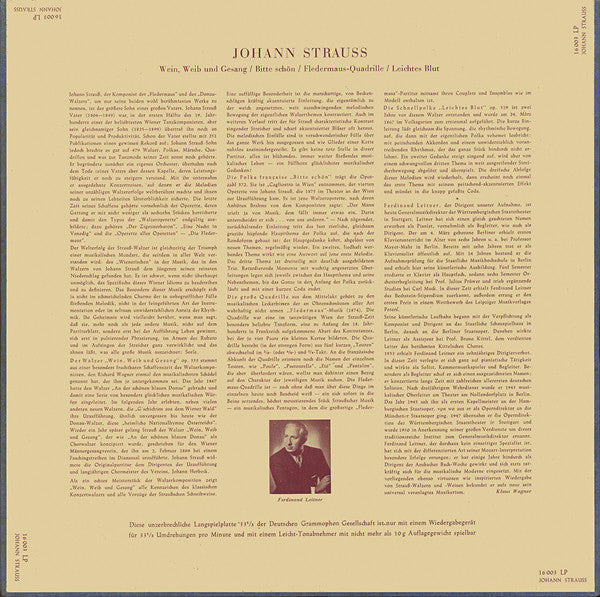 Johann Strauss*, Württembergisches Staatsorchester Stuttgart*, Ferdinand Leitner : Wein, Weib Und Gesang / Bitte Schön / Fledermaus-Quadrille / Leichtes Blut (10", Mono)