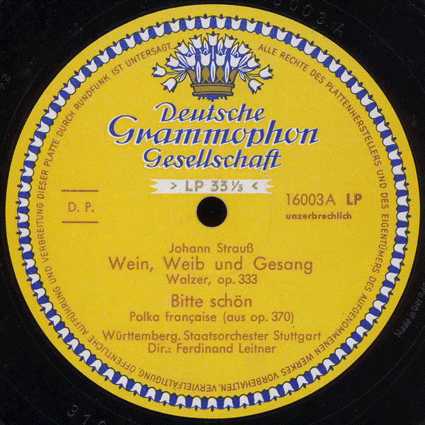 Johann Strauss*, Württembergisches Staatsorchester Stuttgart*, Ferdinand Leitner : Wein, Weib Und Gesang / Bitte Schön / Fledermaus-Quadrille / Leichtes Blut (10", Mono)