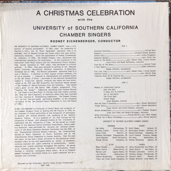 University Of Southern California Chamber Singers, Rodney Eichenberger : A Christmas Celebration (LP, EP)