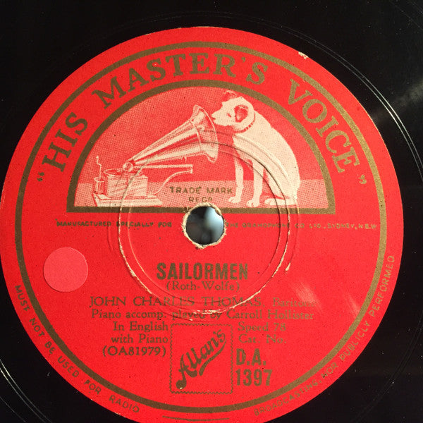 John Charles Thomas, Carroll Hollister : Sailormen / The Green-Eyed Dragon (Shellac, 10")