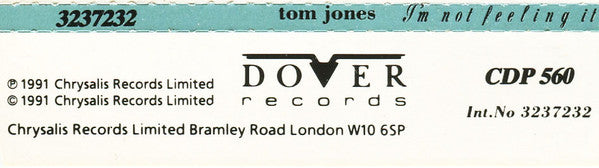 Tom Jones : I'm Not Feeling It Anymore (CD, Single)