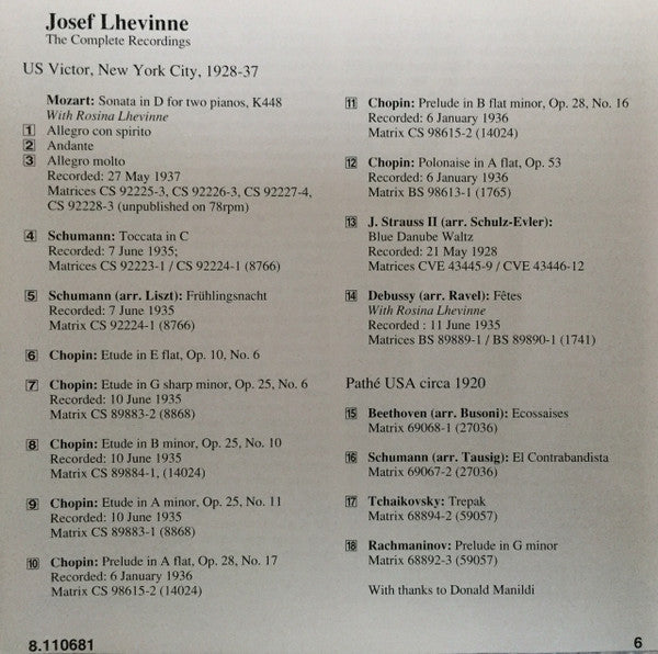 Josef Lhevinne : The Complete Recordings (Historical Recordings 1920-1937) (CD, Comp)