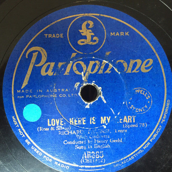 Richard Tauber : A Kiss In The Night / Love Here Is My Heart (Shellac, 10")