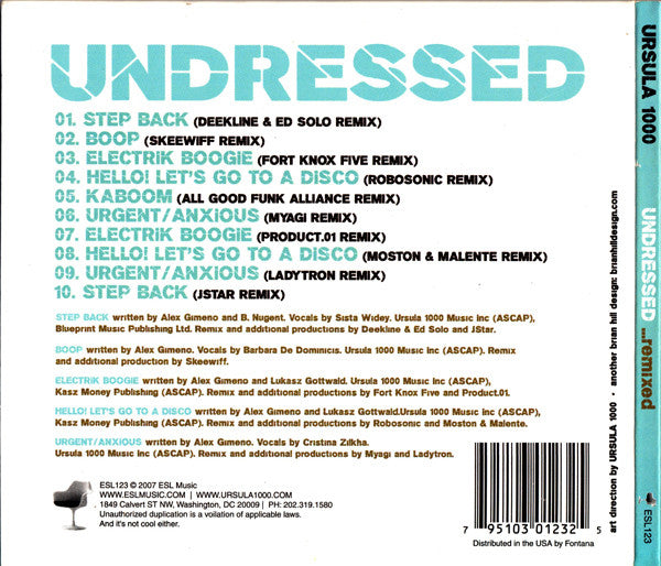 Ursula 1000 : Undressed ...Remixed (CD, Album, Comp)