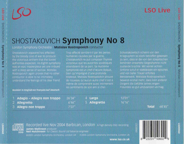 Shostakovich*, London Symphony Orchestra, Mstislav Rostropovich : Symphony No. 8 (CD, Album)