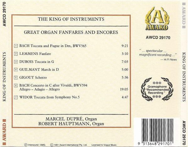 Robert Hauptmann, Marcel Dupré : The King Of Instruments (Great Organ Fanfares & Encores) (CD)