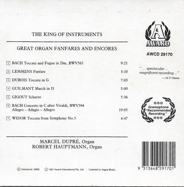 Robert Hauptmann, Marcel Dupré : The King Of Instruments (Great Organ Fanfares & Encores) (CD)