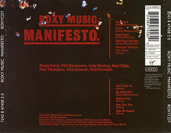 Roxy Music : Manifesto (HDCD, Album, RE, RM)