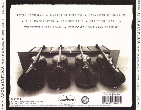 Apocalyptica : Plays Metallica By Four Cellos (CD, Album, RE)