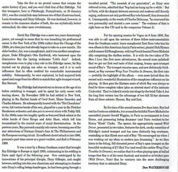 Roy Eldridge : Nuts The Complete Vogue Recordings • Vol 1 (CD, Comp)