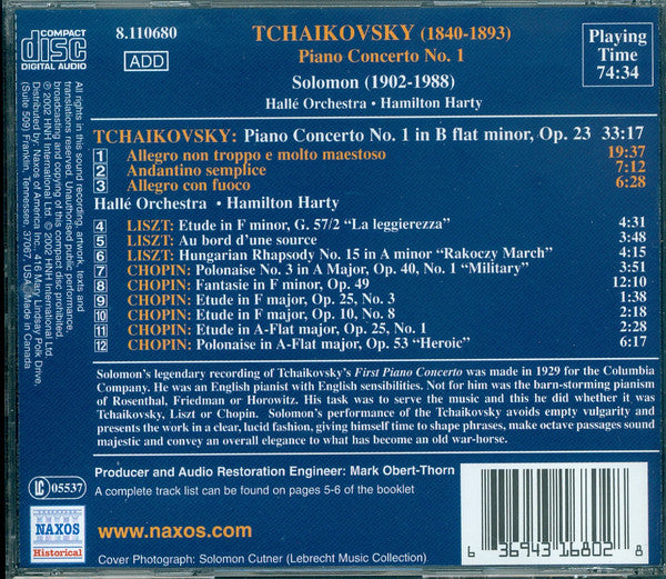 Solomon (6) / Tchaikovsky*, Liszt*, Chopin* : Solomon (Historical Recordings 1929-1934) (CD, Comp, RM)