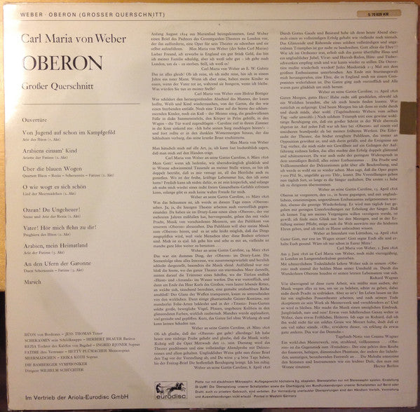 Carl Maria von Weber, Jess Thomas, Herbert Brauer, Ingrid Bjoner, Hetty Plümacher, Erika Köth, Wilhelm Schüchter : Oberon (Grosser Querschnitt) (LP)
