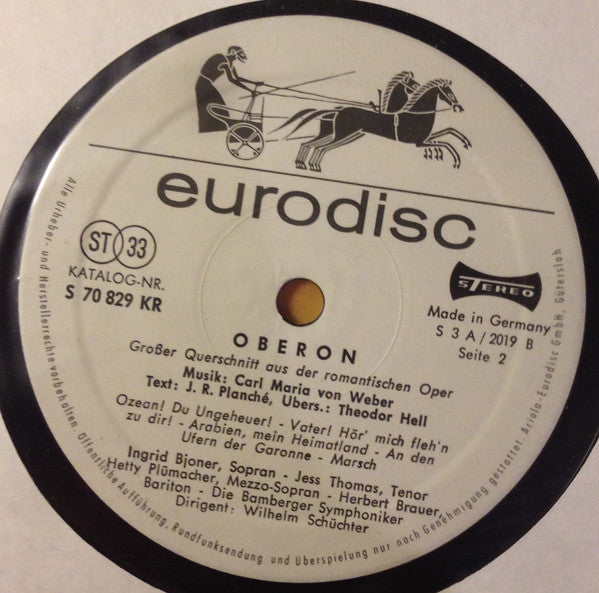 Carl Maria von Weber, Jess Thomas, Herbert Brauer, Ingrid Bjoner, Hetty Plümacher, Erika Köth, Wilhelm Schüchter : Oberon (Grosser Querschnitt) (LP)