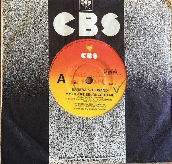 Barbra Streisand : My Heart Belongs To Me (7", Single)