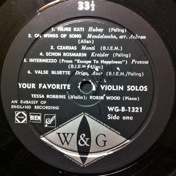 Tessa Robbins : Your Favourite Violin Solos (LP, Album)