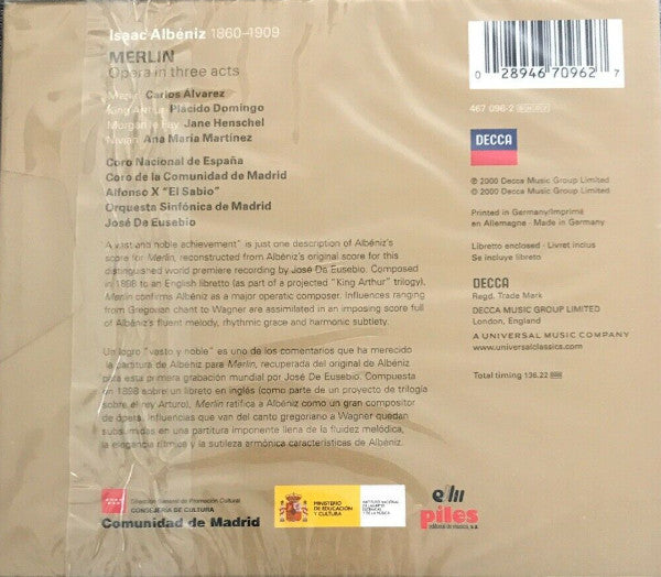 Albéniz* - Carlos Álvarez (2), Plácido Domingo*, Jane Henschel, Ana María Martínez*, José De Eusebio, Orquesta Sinfónica De Madrid : Merlin (2xCD, Album + Box, Sli)