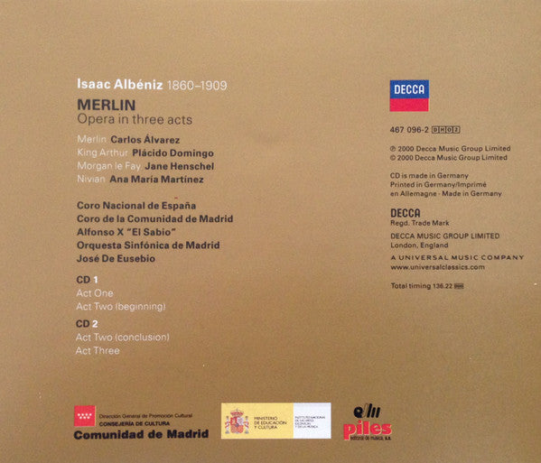 Albéniz* - Carlos Álvarez (2), Plácido Domingo*, Jane Henschel, Ana María Martínez*, José De Eusebio, Orquesta Sinfónica De Madrid : Merlin (2xCD, Album + Box, Sli)