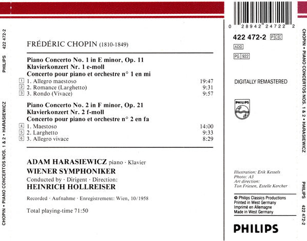 Chopin*, Adam Harasiewicz, Wiener Symphoniker, Heinrich Hollreiser : Piano Concertos Klavierkonzerte Nos. 1 & 2 (CD, Comp, RE, RM)