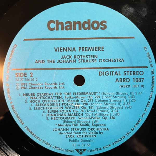 The Johann Strauss Orchestra, Jack Rothstein, Marilyn Hill Smith : Vienna Premiere - First Ever Recording Of Works By The Strauss Family And Carl Millocker (LP)