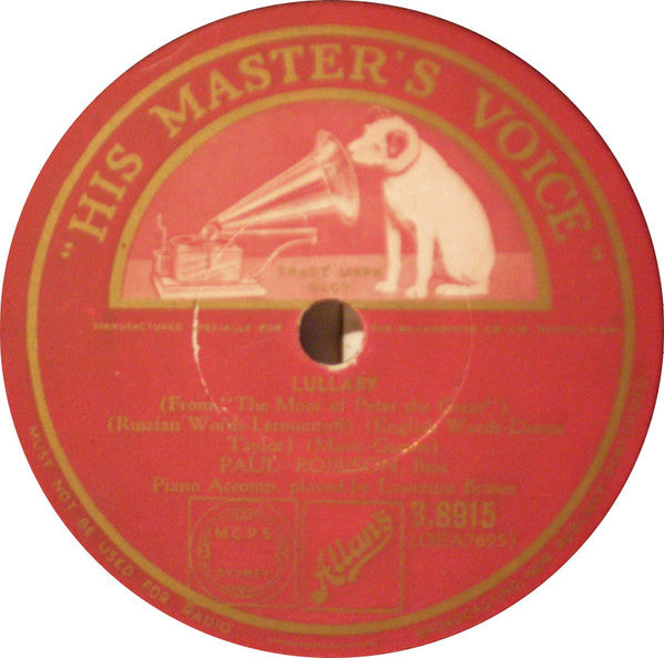 Paul Robeson : Down De Lovers' Lane / Lullaby (Shellac, 10")