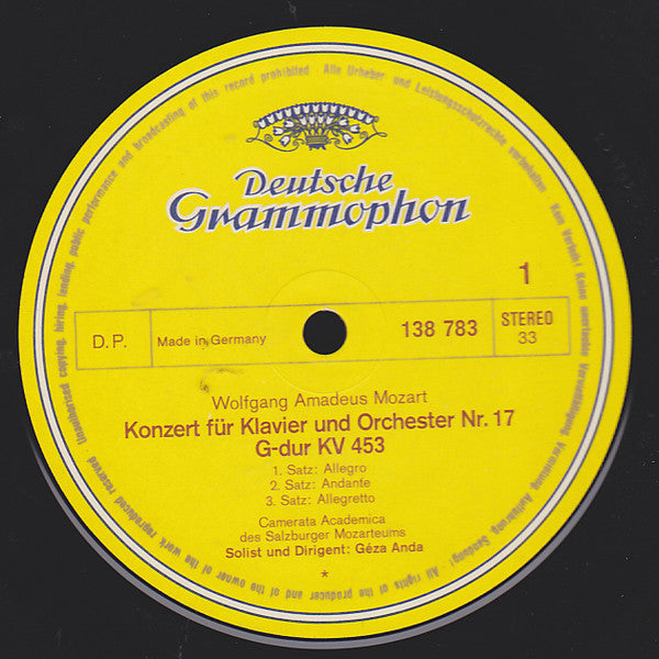 Mozart*, Camerata Academica Des Salzburger Mozarteums*, Géza Anda : Klavierkonzerte = Piano Concertos - G-dur = In G Major / KV 453 · C-dur = In C Major / KV 467 (LP, Album, RE)