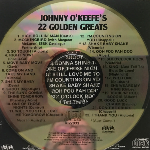Johnny O'Keefe : A Tribute To Johnny O'Keefe - 22 Golden Greats (CD, Comp)