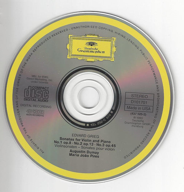 Grieg*, Augustin Dumay, Maria João Pires* : Violin Sonatas = Violin Sonaten = Sonates Pour Violon (CD, Album, Club, 4D )