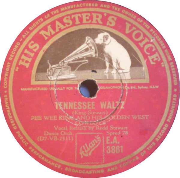 Pee Wee King And His Golden West Cowboys : Tennessee Waltz / Rootie Tootie (Shellac, 10")